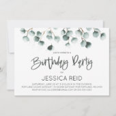 グリーンユーカリ植物主題誕生日パーティー 招待状 (正面)