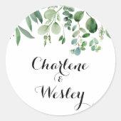 グリーンユーカリ植物学結婚封筒用シール ラウンドシール (正面)