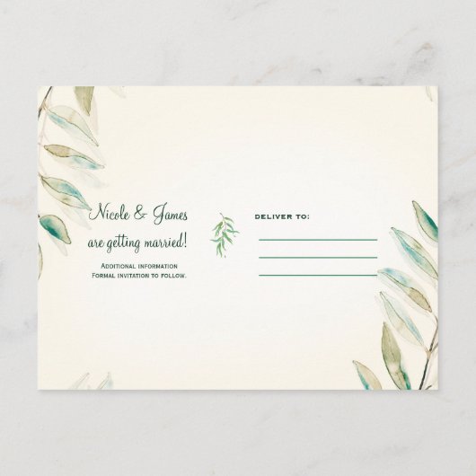 グリーンユーカリ植物学葉の日付を保存 案内ポストカード (裏面)