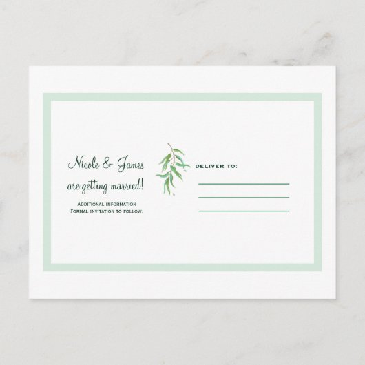 グリーンユーカリ植物学葉の日付を保存 案内ポストカード (裏面)