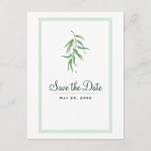 グリーンユーカリ植物学葉の日付を保存 案内ポストカード (正面)