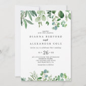 グリーンユーカリ植物葉カジュアル結婚の 招待状 (正面)