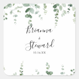 グリーンユーカリ結婚プタス封筒用シール スクエアシール
