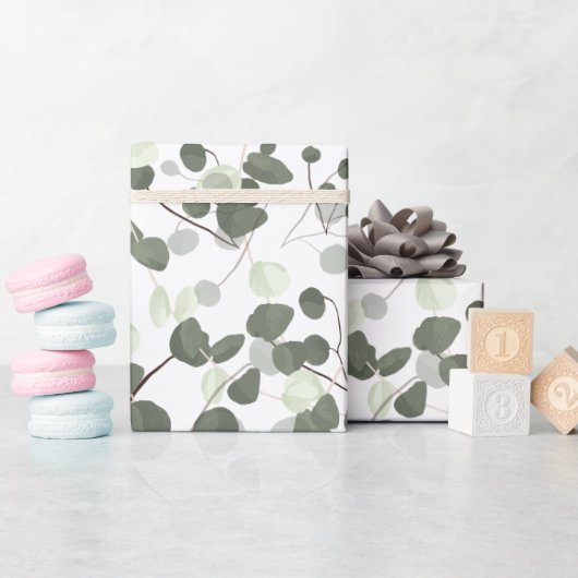 グリーンユーカリ葉イラストレーション自然 ラッピングペーパー (ベビーシャワー)