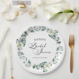 グリーンユーカリ葉パネスボタニカルブライダルシャワー ペーパープレート