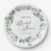 グリーンユーカリ葉パネスボタニカルブライダルシャワー ペーパープレート (正面)
