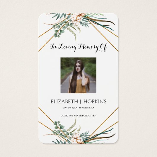 グリーンユーカリ葉フレームフォト祈りの言葉カード (正面)