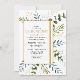 グリーンユーカリ葉ブライダルシャワー 招待状