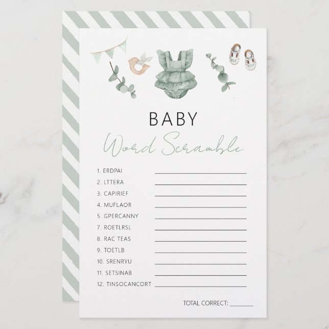 グリーンユーカリ赤ちゃんガールシャワースクランブルゲーム (正面/裏面)