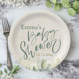 グリーンユーカリ赤ちゃんシャワー ペーパープレート