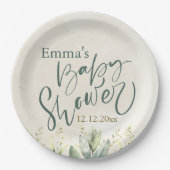 グリーンユーカリ赤ちゃんシャワー ペーパープレート (正面)