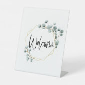 グリーンユーカリ金ゴールドフレームミニウェルカムサイン 台座サイン (正面)