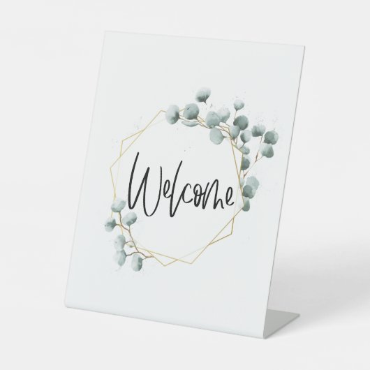 グリーンユーカリ金ゴールドフレームミニウェルカムサイン 台座サイン (正面)