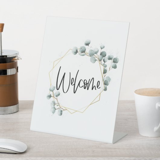 グリーンユーカリ金ゴールドフレームミニウェルカムサイン 台座サイン (インサイチュ)
