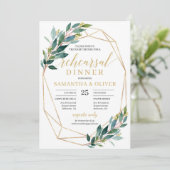 グリーンユーカリ金ゴールド幾何リハーサルディナー 招待状 (スタンド正面)