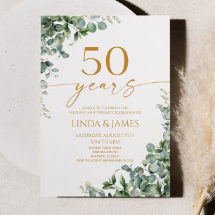 グリーンユーカリ金ゴールド結婚50周年 招待状