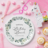グリーンユーカリ離れパネスボタニカル誕生日ブランチ ペーパープレート (パーティー)