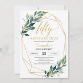 グリーンユーカリ50歳と素晴らしい50歳の誕生日 招待状 (正面)