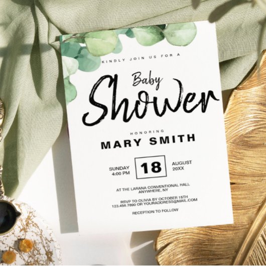 グリーンユ素朴ーカリプタスベイビーシャワー招待状