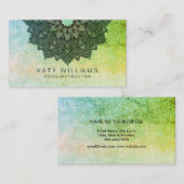 グリーンヨガインストラクターロータスフラワーウォーターカラー 名刺 (正面/裏面)