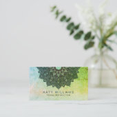 グリーンヨガインストラクターロータスフラワーウォーターカラー 名刺 (スタンド正面)