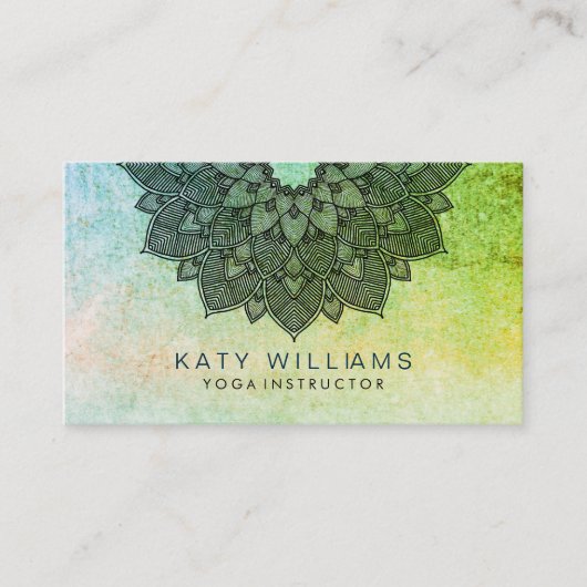 グリーンヨガインストラクターロータスフラワーウォーターカラー 名刺 (正面)