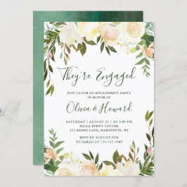 グリーンライウォーターカラーアイボリーフローラ婚約パーティ 招待状