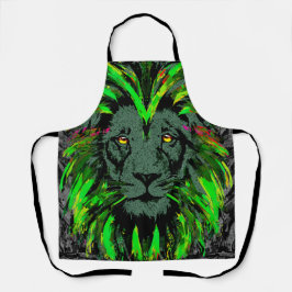 グリーンライオンヘッドライオン顔ポートレートスケッチエプロン エプロン