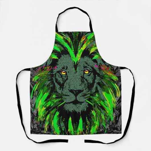 グリーンライオンヘッドライオン顔ポートレートスケッチエプロン エプロン (正面)