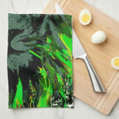 グリーンライオンヘッドライオン顔ポートレートスケッチ キッチンタオル (四つ折り)