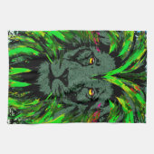 グリーンライオンヘッドライオン顔ポートレートスケッチ キッチンタオル (横)