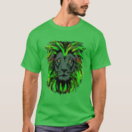 グリーンライオンヘッドライオン顔ポートレートスケッチ Tシャツ