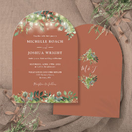 グリーンライト モノグラム テラコッタ ウェディング 招待状