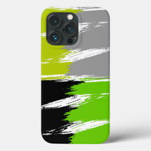 グリーンライムグレー白黒ブラシストローク絵を描 iPhone 13 PROケース