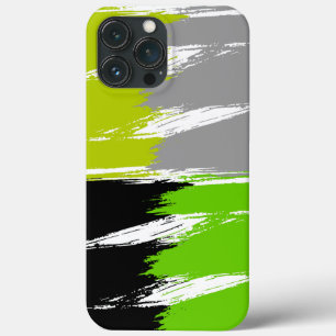 グリーンライムグレー白黒ブラシストローク絵を描 iPhone 13 PRO MAXケース