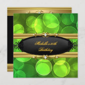 グリーンライムバースデーパーティー金ゴールドブラックダイヤモンド 招待状 (正面/裏面)