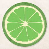 グリーンライム柑橘類フルーツスライス ラウンドペーパーコースター (正面)