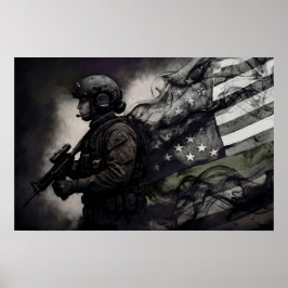 グリーンラインアメリカ国旗軍人女性トリビュート ポスター