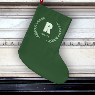グリーンラウレルリースレターRモノグラム ラージクリスマスストッキング