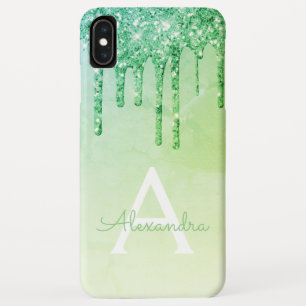 グリーンラグジュアリースパーきらきら光るクルグリッターモノグラム iPhone XS MAXケース