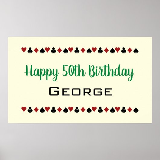 グリーンラスベガススタイルカジノカードスーツ誕生日 ポスター (正面)