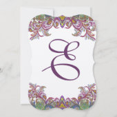 グリーンラズベリーゴールデンイエローブルーペイズリー孔雀 招待状 (裏面)