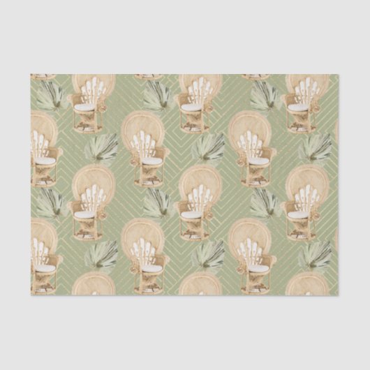 グリーンラタン椅子とパームリーフ 薄葉紙 (正面)