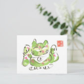 グリーンラッキーキャット招き猫 ポストカード (スタンド正面)