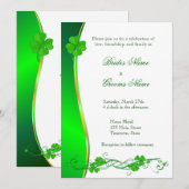 グリーンラッキーシャムロックパターン結婚式招待状 招待状 (正面/裏面)