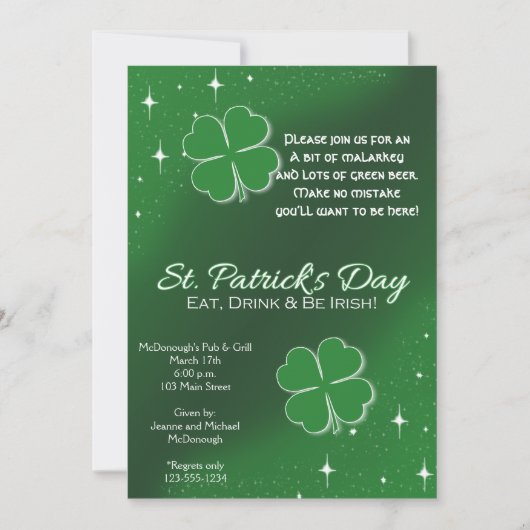 グリーンラッキースターズSt patricks dayパーティの招待状 招待状 (正面)