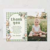 グリーンラッキーダックバルーン誕生日サンキューカード 招待状 (正面)