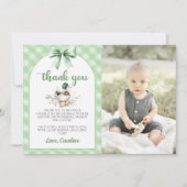 グリーンラッキーダックボーイ誕生日写真サンキューカード 招待状 (正面)