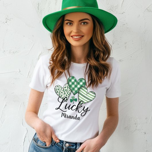 グリーンラッキーパーソナライズされたハートズSt. Patrick's Tシャツ