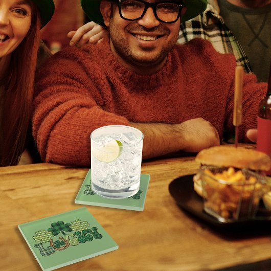 グリーンラッキーSt patricks day ガラスコースター